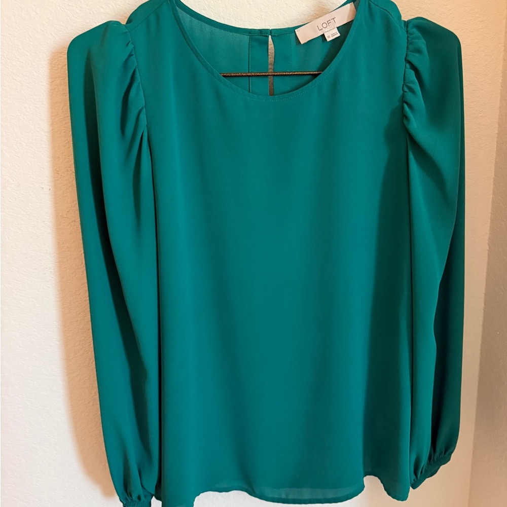 LOFT Teal Green Puff-Sleeve Blouse
